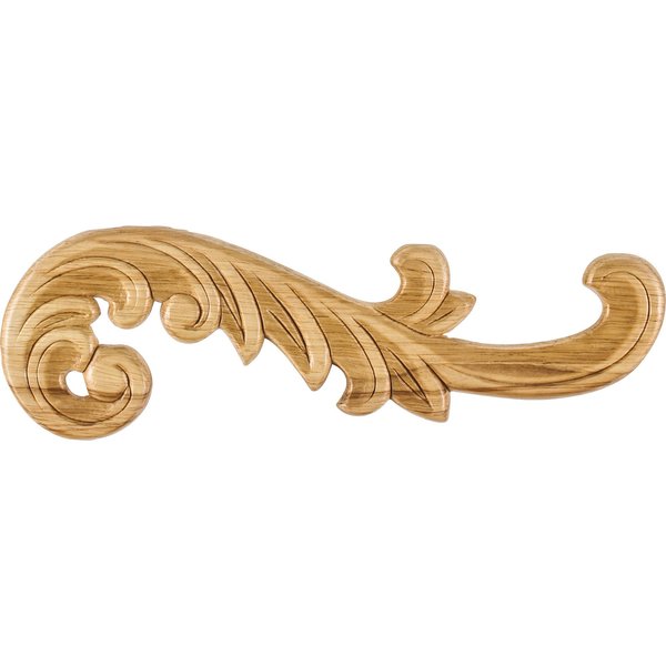 Hardware Resources 10-1/2" Wx5/16"Dx3-1/4"H Right Curved Pressed Rubberwood Acanthus Appliqué PAPL-05-RRW